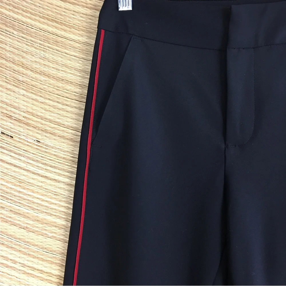 Athleta Black Slim Track Pants with Red Side Stripe